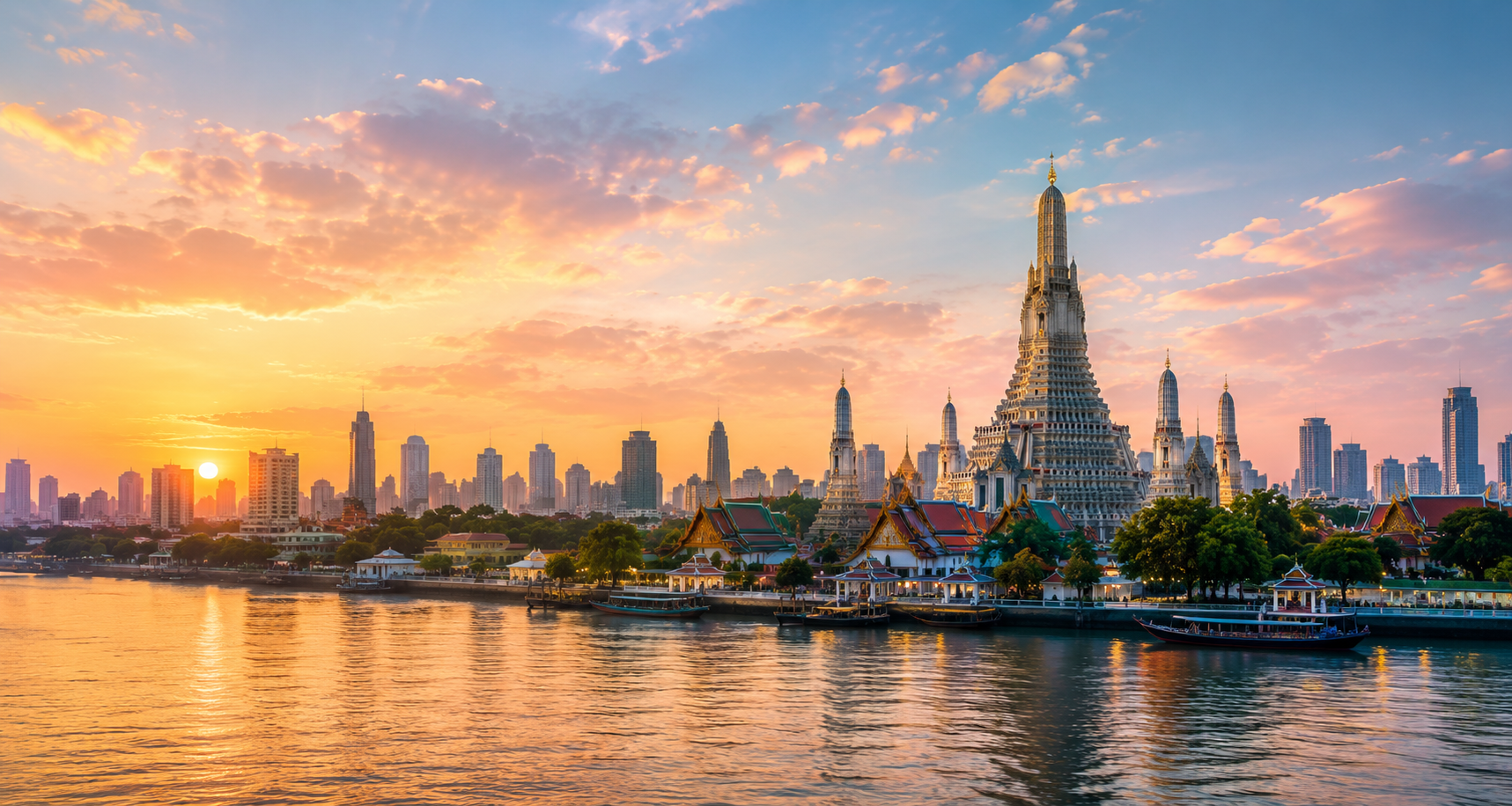 A Thai temple and mountain landscape